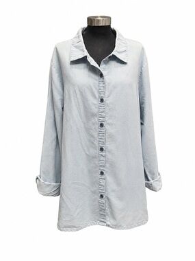 New Directions Mixed Media Chambray Sheer Back Button Up Shirt 2X Plus